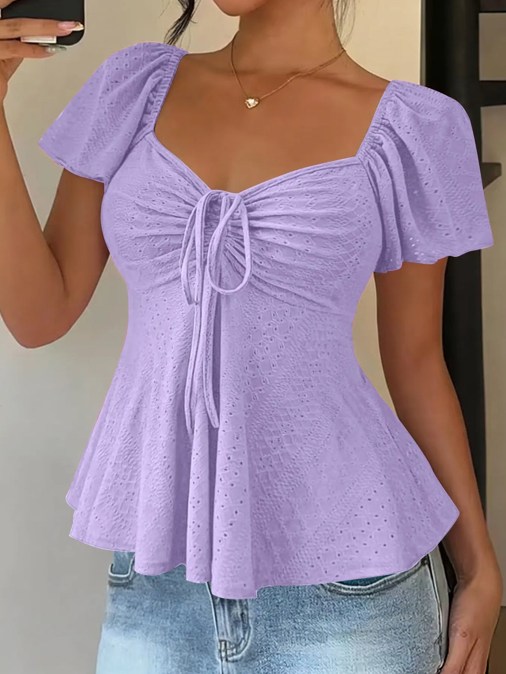 Women's Sweet Cute Style Fashion Breathable Lightweight Short Sleeve Top Boho Loose Blouse for Daily, Everyday Wear, Summer Casual Wear, Comfortable and Stylish Shirts