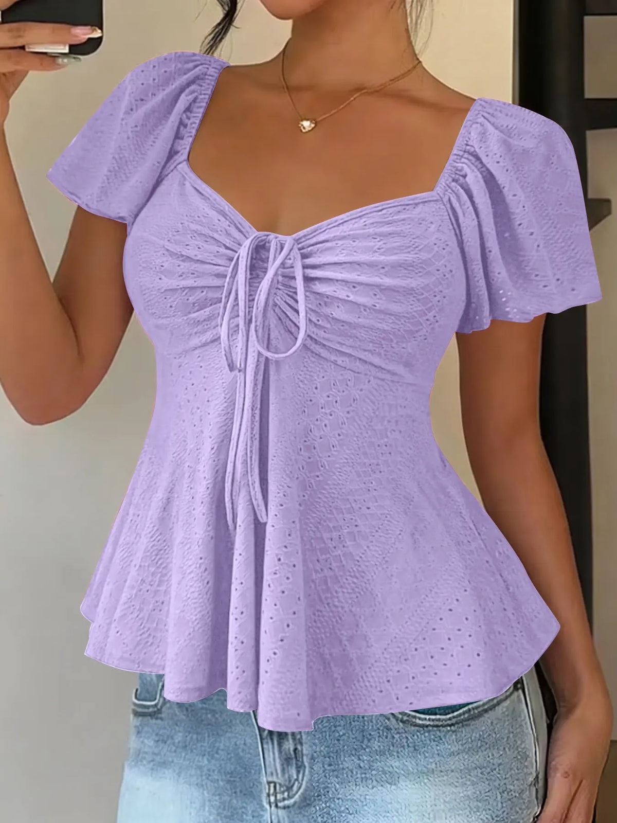 Women's Sweet Cute Style Fashion Breathable Lightweight Short Sleeve Top Boho Loose Blouse for Daily, Everyday Wear, Summer Casual Wear, Comfortable and Stylish Shirts