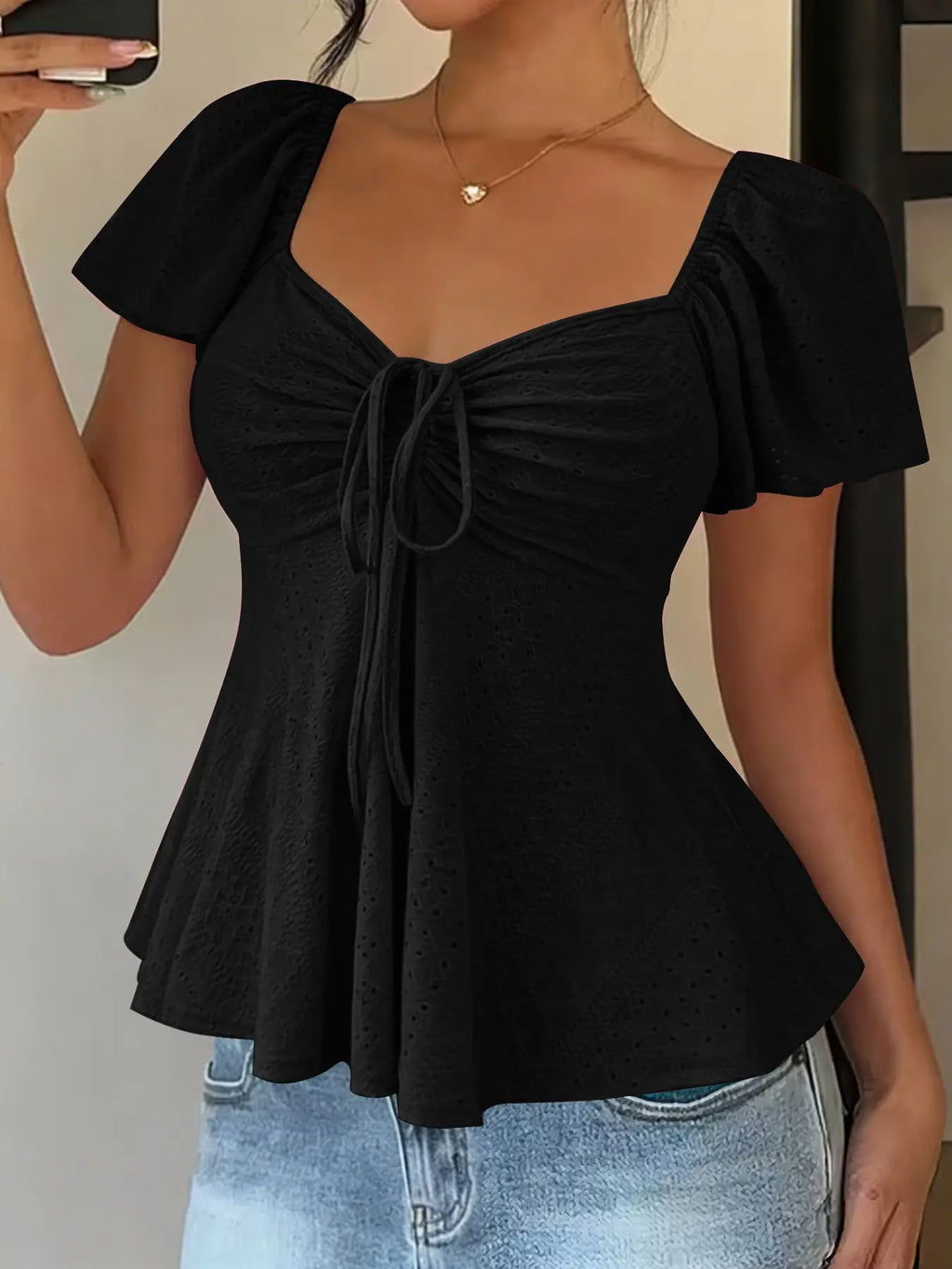 Women's Sweet Cute Style Fashion Breathable Lightweight Short Sleeve Top Boho Loose Blouse for Daily, Everyday Wear, Summer Casual Wear, Comfortable and Stylish Shirts