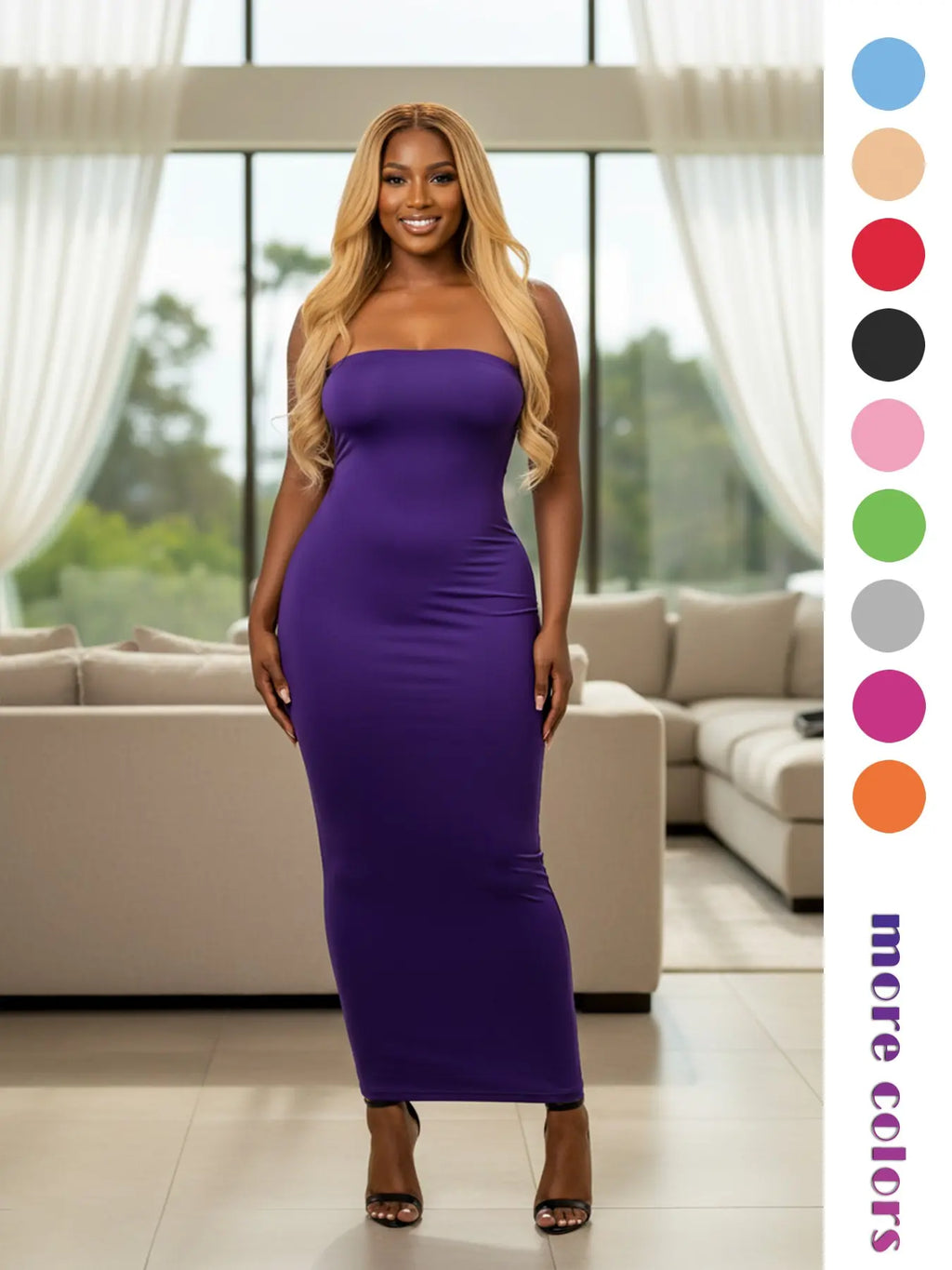 Women's Strapless Feminine Midi Dress, Stretchy Long Sleeveless Bodycon Formal Cocktail Party Dress with, Slim Fit Evening Gown, Perfect for Dates, Night Out, Casual and Everyday
