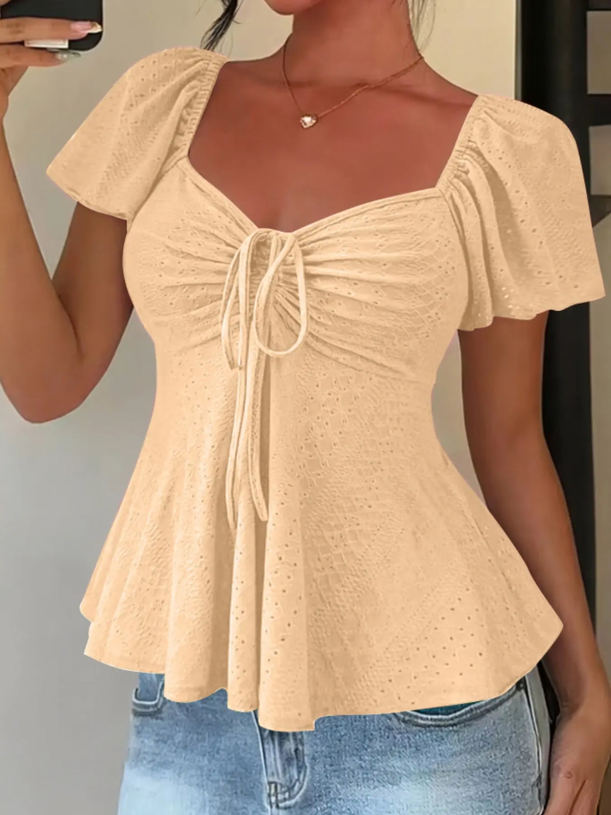 Women's Sweet Cute Style Fashion Breathable Lightweight Short Sleeve Top Boho Loose Blouse for Daily, Everyday Wear, Summer Casual Wear, Comfortable and Stylish Shirts