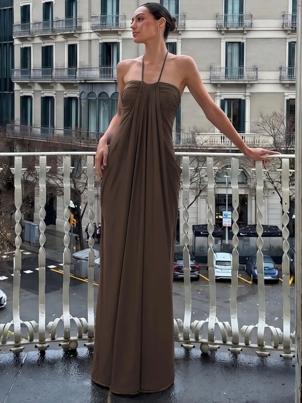 Women's Solid Color Ruched Bodycon Halter Dress, Sexy Sleeveless Strapless Backless Plicated Slim Fit Tube Dress, Party Club Date Evening Gown Formal Dress, Elegant Casual Daily Maxi Long Dresses For Ladies All Seasons Summer Fashion Clothes Wear