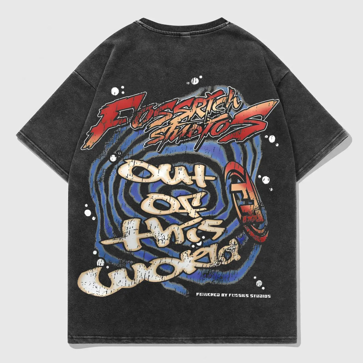 Out of This World Slogan Astronaut Pattern Cyberpunk Space Short Sleeve T-Shirt, Dark Punk Y2K Style, Unisex Streetwear Fashion