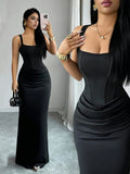 Women's Summer Fashion Strapless Dress, Elegant Sleeveless Fitted Long Dress, Slim Fitting Gown, Slimming Party Gown, Perfect for Daily Wear