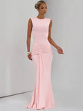 Women's Summer Sleeveless Backless Bodycon, Elegant Pink Long Dress, Perfect for Party, Club and Evening Wear, Fitted Elegant Dress
