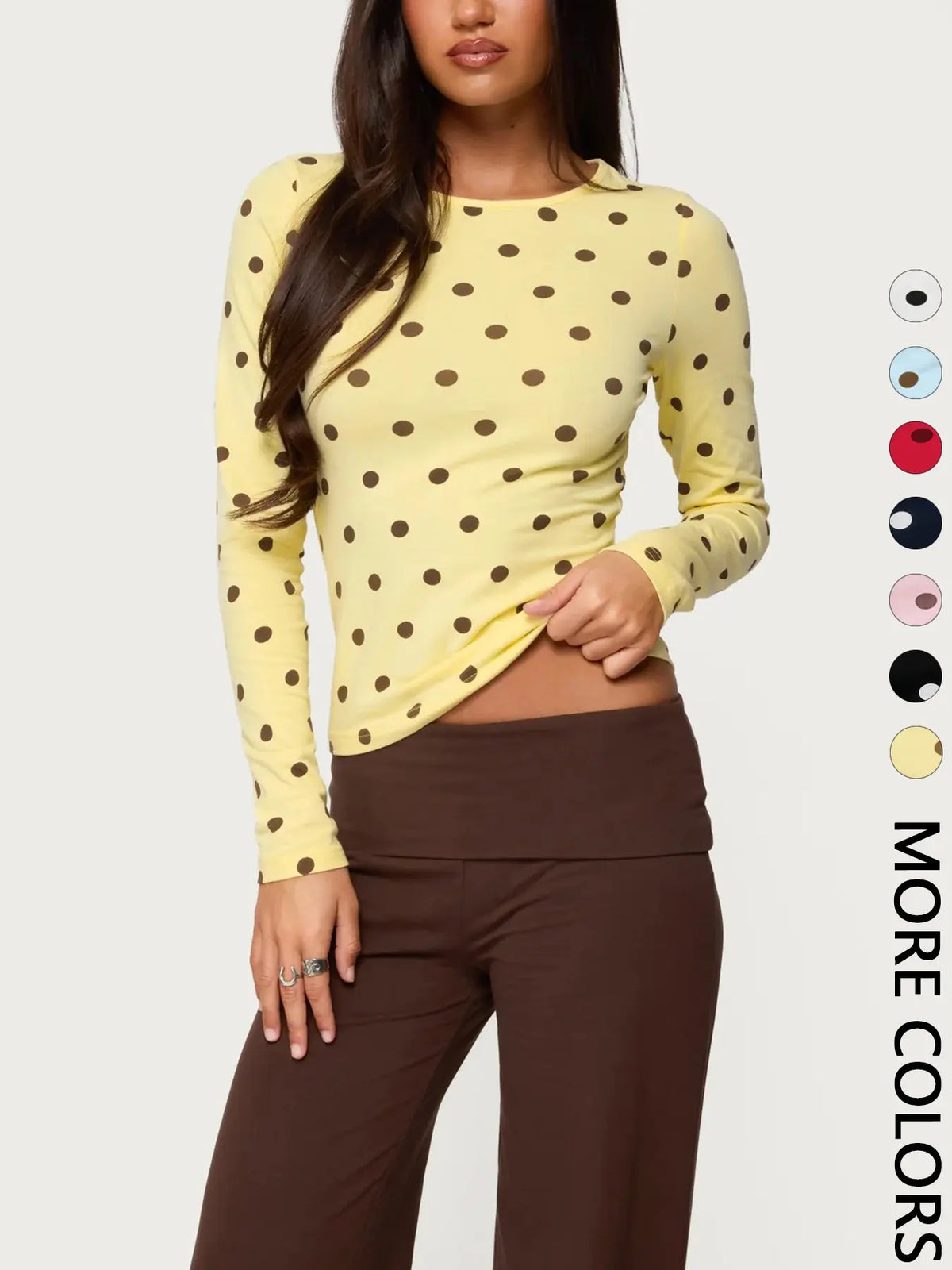Women's Polka Dot Print Long Sleeve Slim Fit Short Top, Vintage Bodycon, Perfect for Dates and Shopping, Stylish Chic Casual Wear, Bodycon Fitted Top