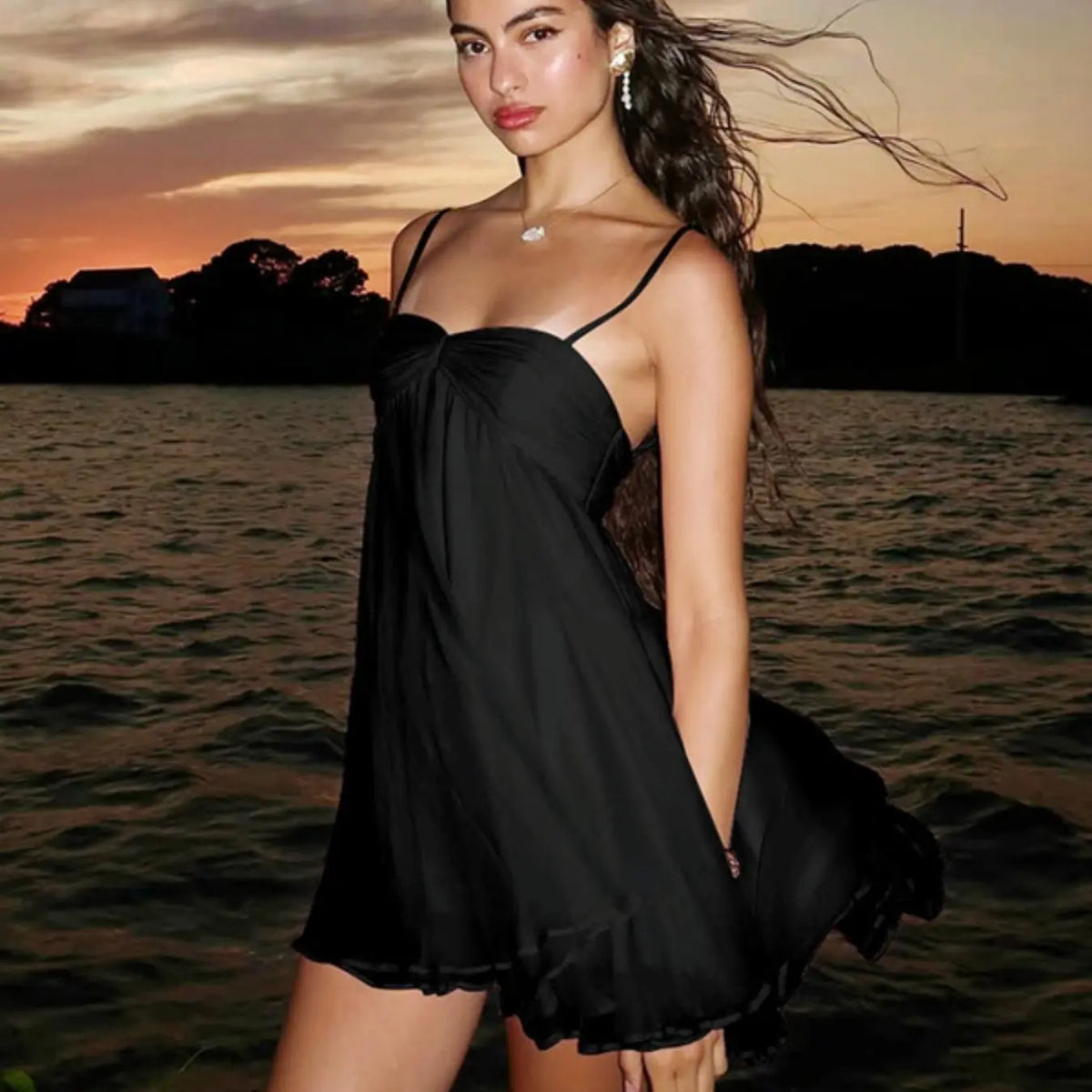 Women's Summer Sleeveless Spaghetti Strap Solid Color Mini Dress Short Dress Cute for Parties and Club Wear, Womenswear