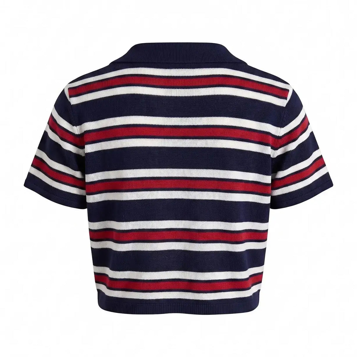Elegant Women's Spring Summer Fashion Casual Home Office Commute Basic Simple Fitted Knit Striped Collar Button Half Open Short Sleeve Pullover Tops Collared Top
