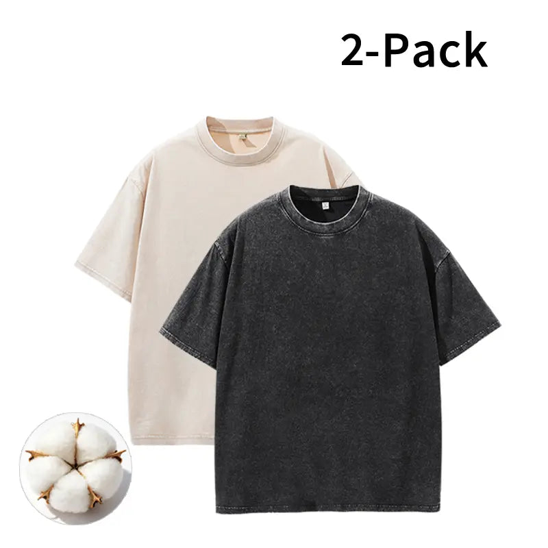Men's Vintage Washed Cotton Streetwear T-Shirts, 2/4-Pack Oversized Plain Round Neck Bundle Short-Sleeve Tops with Cotton Build for Daily Rotation, Men's T Shirts