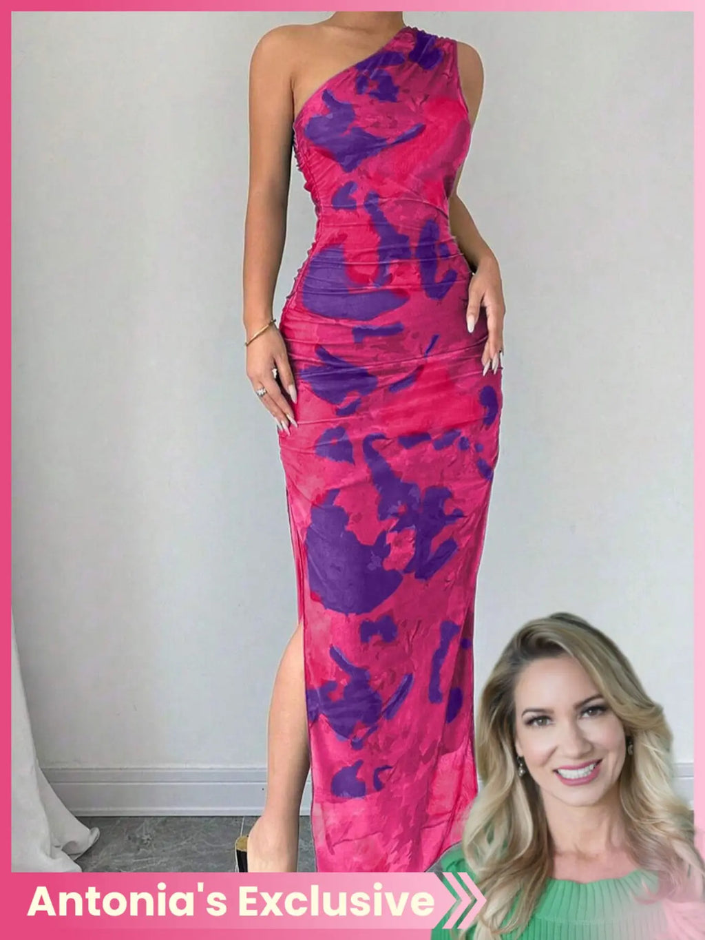 Women's Graphic Print Asymmetrical Neck Dress, Elegant Slim Sleeveless Split Dress Formal Wear for Party, Holiday and Wedding Guest, Ladies Summer Clothes