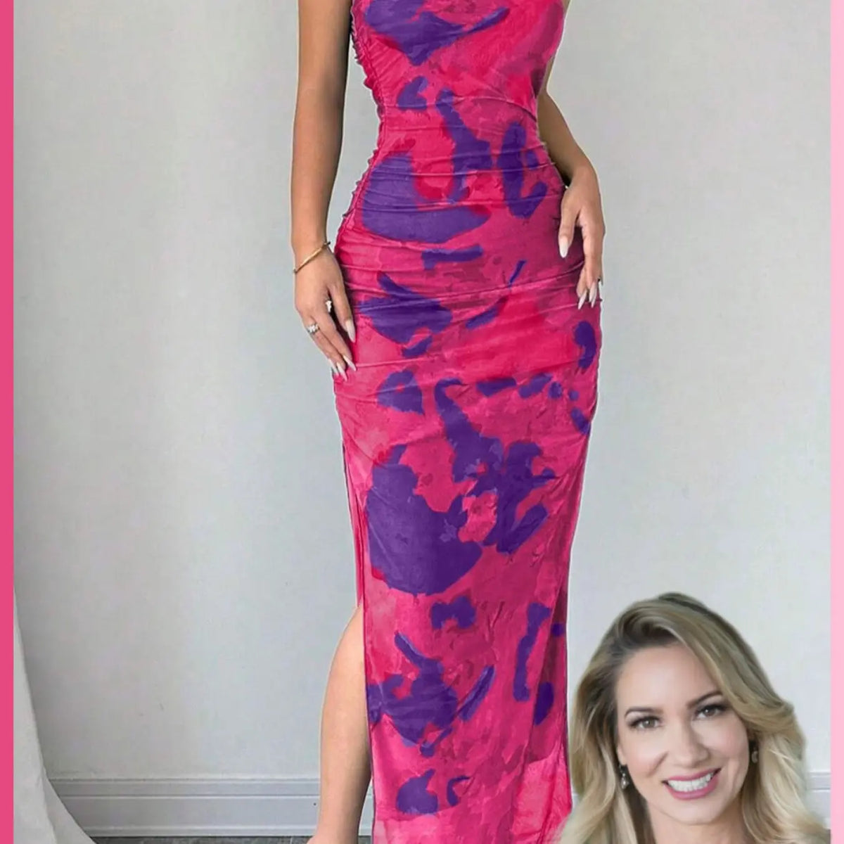 Women's Graphic Print Asymmetrical Neck Dress, Elegant Slim Sleeveless Split Dress Formal Wear for Party, Holiday and Wedding Guest, Ladies Summer Clothes