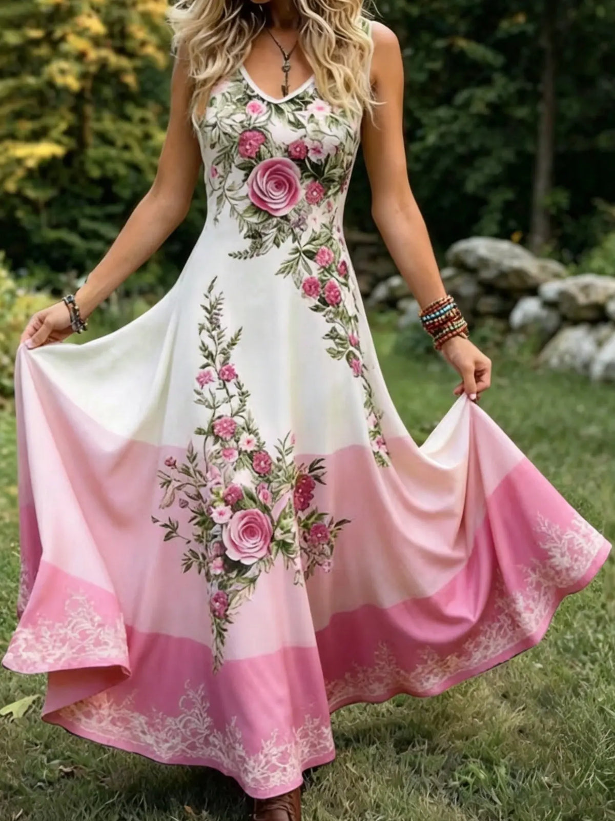 Vintage Celtic Knot Long Dress, Boho Sleeveless V Neck Gown, Loose-Fitting All over Print, Larp Renaissance Festival, Bohemian Women, Bohemian Romantic Dress