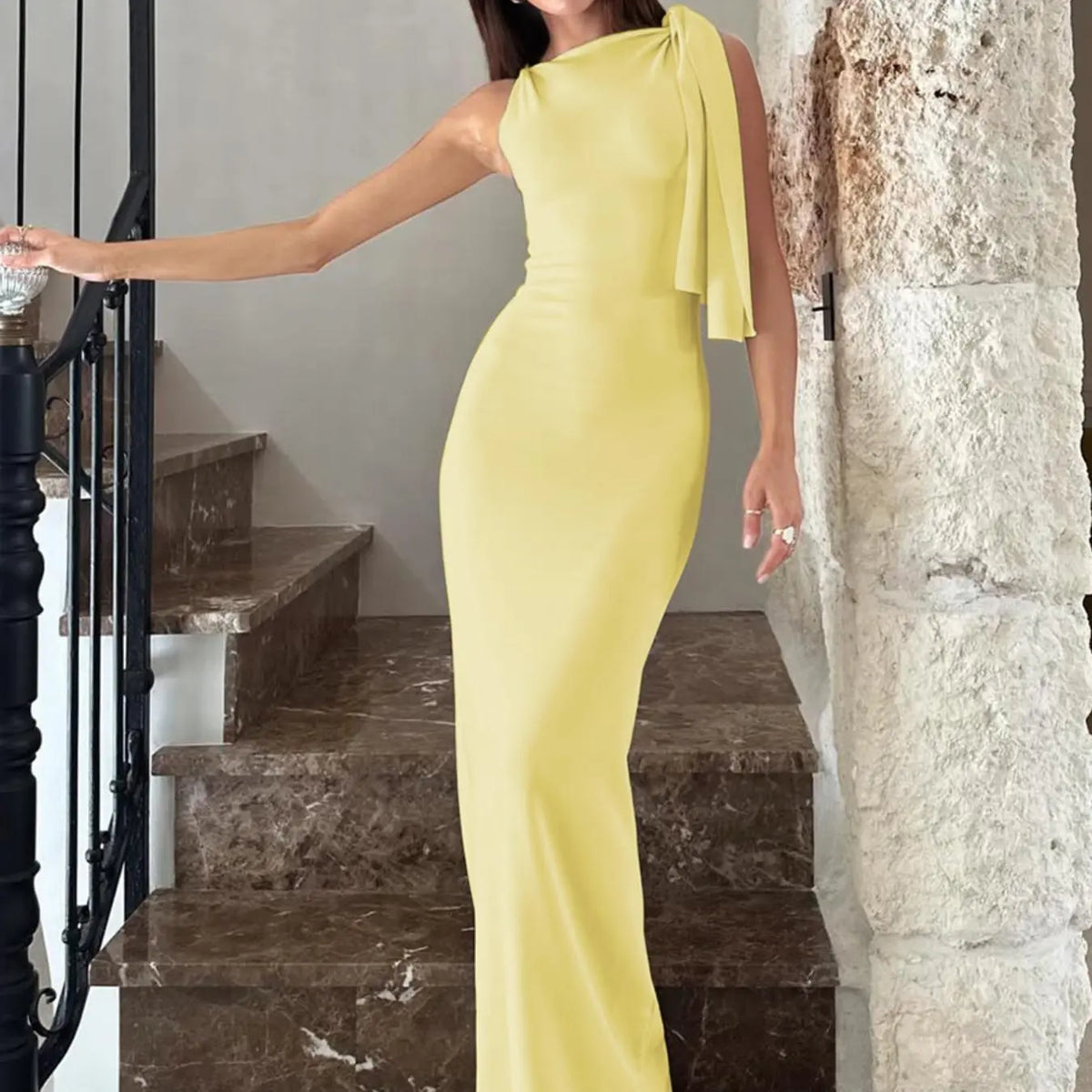 Women's Summer Elegant Solid Color Bodycon Dress, Twist Side Detail, Sleeveless Slim Fit Maxi Dress, Chic Long Dress for Party, Club, Date & Holiday, Dress Up Gown