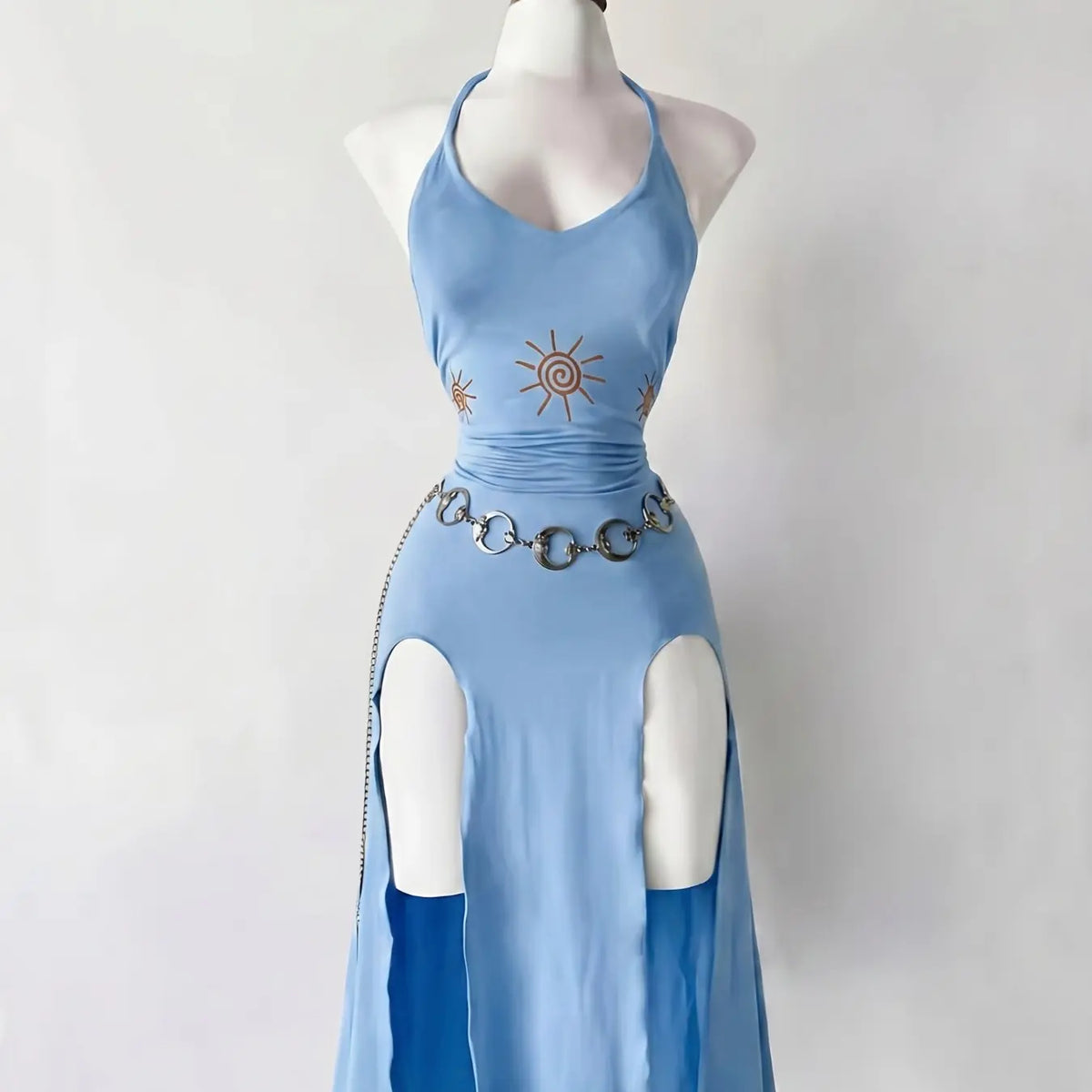 Vintage Gothic Halter Tie Dress, Slimming Split Midi Dress, Dark Theme Party Gown, Unique Retro Style, Perfect for Ceremonies, Elegant Party Dresses