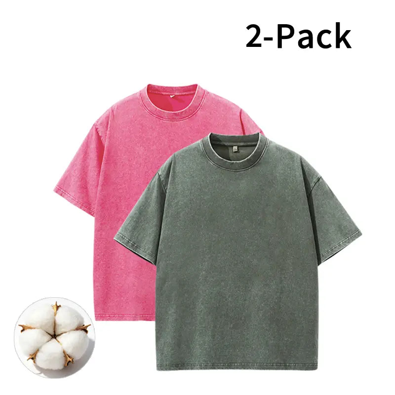 Men's Vintage Washed Cotton Streetwear T-Shirts, 2/4-Pack Oversized Plain Round Neck Bundle Short-Sleeve Tops with Cotton Build for Daily Rotation, Men's T Shirts