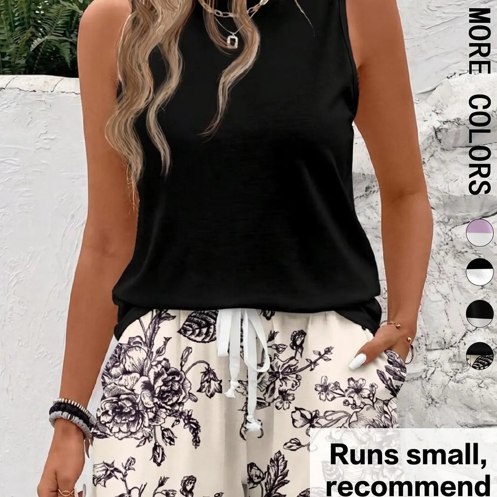 Two-piece Set Women's Striped Print Tank Top & Shorts, Striped Knit Sets, Casual Sleeveless Lightweight Top & Shorts for Summer, Ladies Clothes Outfit for Daily Wear, Casual Everyday Set, Womenswear