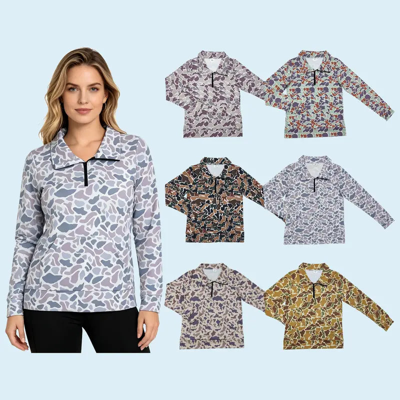 Women's Soft Spandex Print Fabric Fashion Camouflage Hunting Pullover Top, Tops for Women