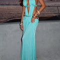 Women's Sexy Deep V-Neck Sleeveless Long Dress, Slim-Fit Holiday Party Gown, Solid-Color Unlined Design, Elegant Evening Club Wear