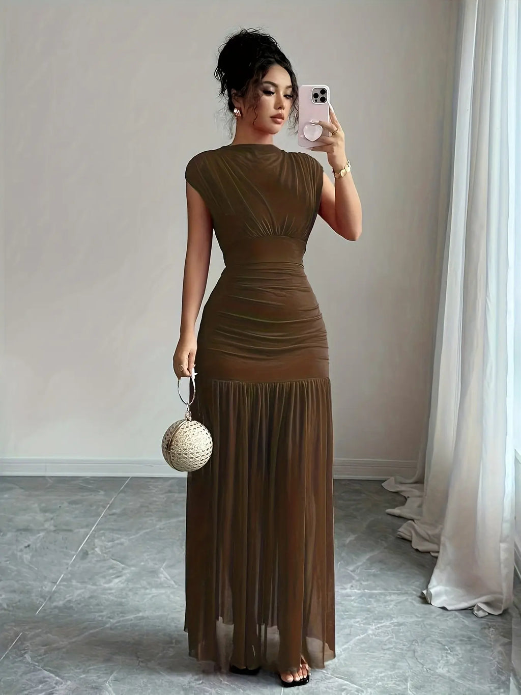 Women's Dress, Summer High-Neck Dot Casual Dress, Elegant Slim-Fit Party Dress, for Daily Wear and Evening Parties, Womenswear