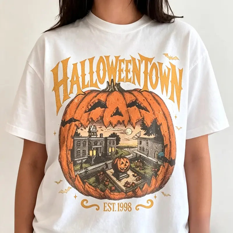 Halloweentown Est 1998 Shirt, vintage spooky aesthetic University, Retro Halloweentown Shirt, Cute Fall Shirt, Halloween Graphic Tee,Unisex Graphic Casual Short Sleeve Crew Neck, Gift Unisex T-shirt For Man And Woman,Streetwear Style, Retro Vintage Y2k