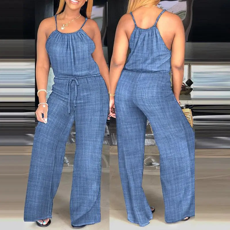 CHICME Lady's Basic Fit Sleeveless Polyester Jumpsuit - Overalls Style with Adjustable Straps and Drawstring for Day Trips, Everyday Wear