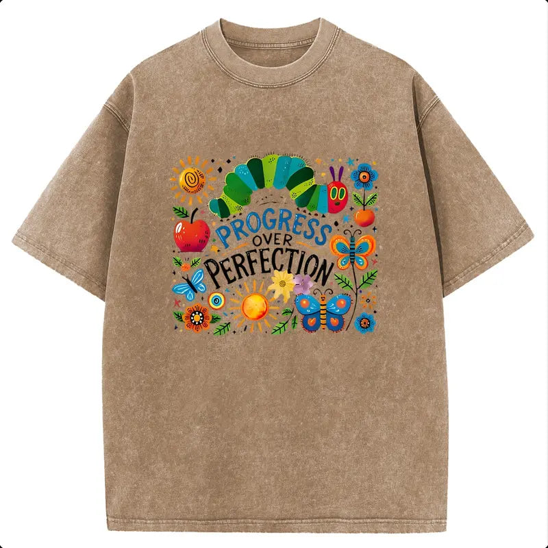 Holafish 2026 Pure Cotton Crewneck Oversized "The caterpillar" Printed Acid Wash T-Shirt Retro Graphic Printed Unisex Fashion Tees Deals For You Days Summer Deals For You Days