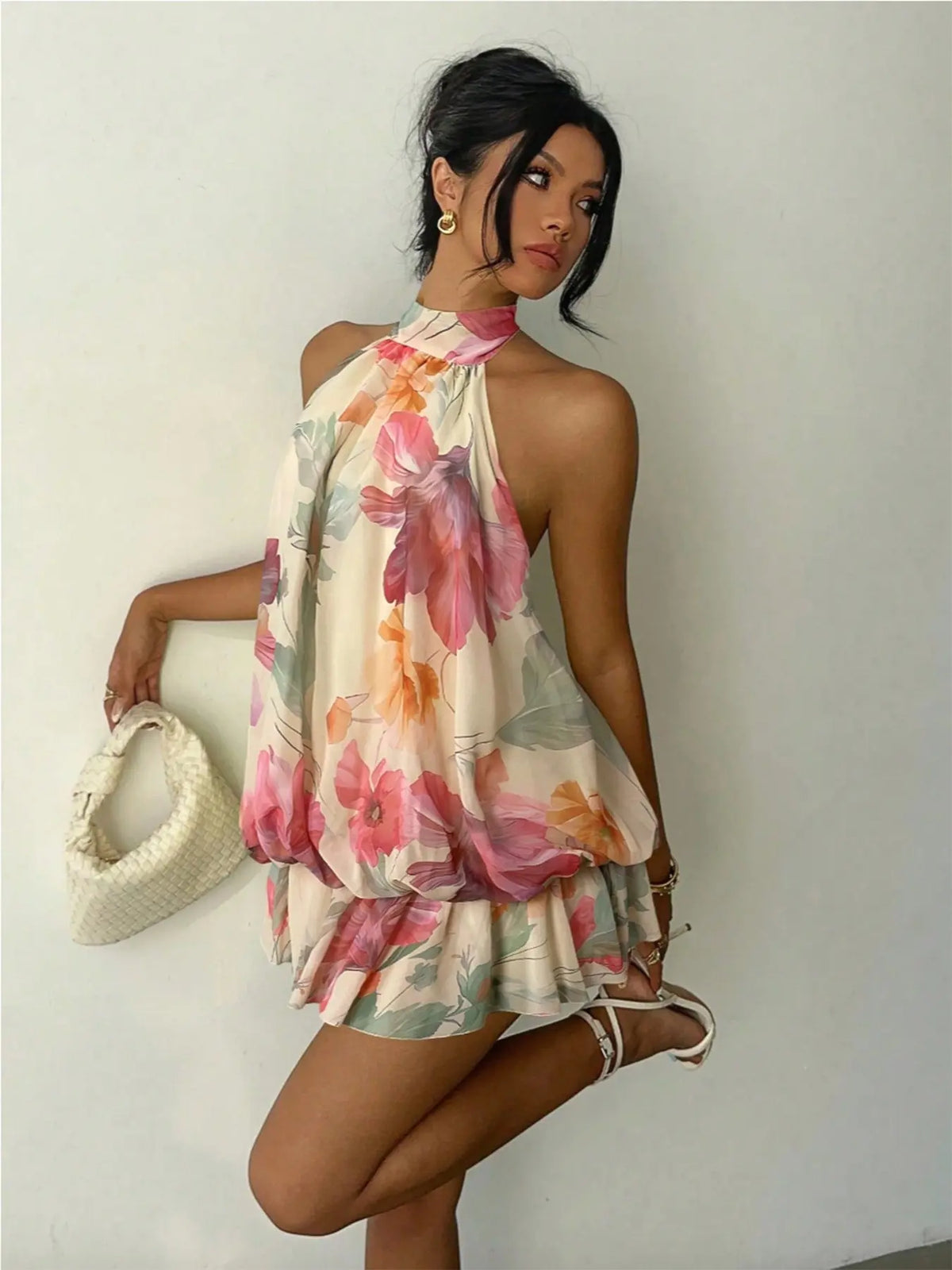 Women's Chiffon Halter Tie Mini Dress, Backless, Women Dating Dress, Women Night Out Dress, Summer Dresses For Women, Honeymoon Outfits Woman, Women Wedding Guest Dress, Island Vacation Outfits, Sun Dresses For Women, Halter Neck, Evening, Formal