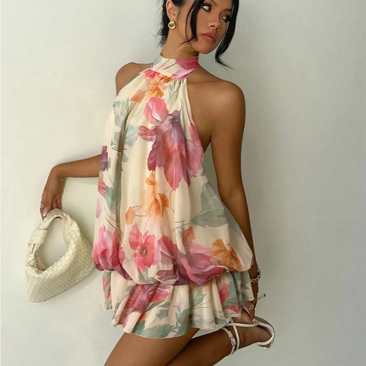 Women's Chiffon Halter Tie Mini Dress, Backless, Women Dating Dress, Women Night Out Dress, Summer Dresses For Women, Honeymoon Outfits Woman, Women Wedding Guest Dress, Island Vacation Outfits, Sun Dresses For Women, Halter Neck, Evening, Formal
