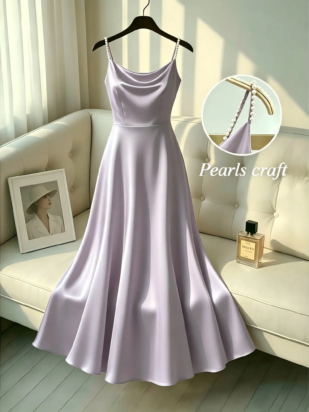 Elegant Satin Dress for Women, Handmade Beaded Strapless Formal Evening Gown, Waist Cinched Design, Pure Color Luxury Fashion