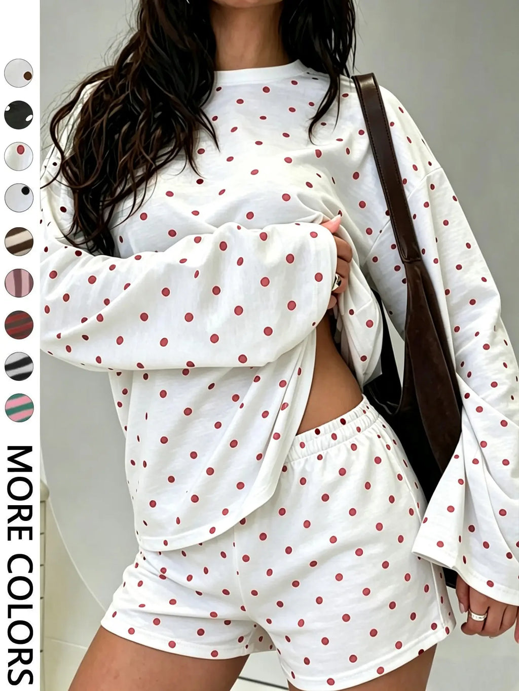 Valentine's Day Women's Casual Striped Long Sleeve Top & Shorts Set, Loose Fit, All Season, Comfortable Travel Clothing for Daily Wear, Two Pieces Outfits