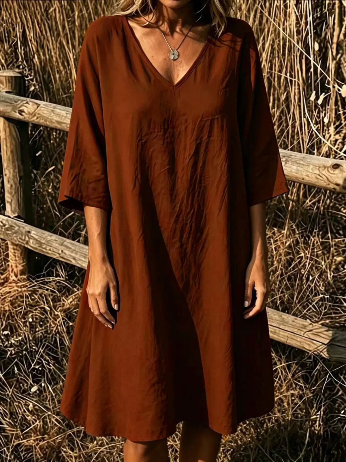 Elegant V-Neck Top, Loose Long Sleeve with Large Pockets, Breathable Linen Texture, Casual Summer Shirt for Women, Comfortable and Stylish