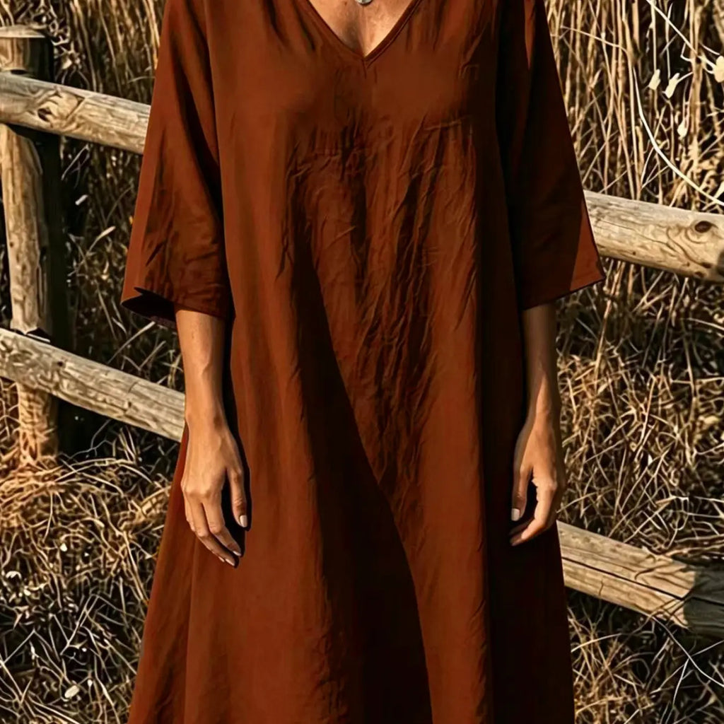 Elegant V-Neck Top, Loose Long Sleeve with Large Pockets, Breathable Linen Texture, Casual Summer Shirt for Women, Comfortable and Stylish