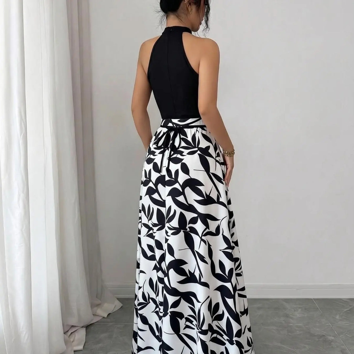 Concert Outfit Dress Women's Casual Feminine Elegant Chic Party Tank Top, Floral Print Patchwork Waist Dress, Medium-Length Sleeveless Summer, Casual Elegant Dresses, Womenswear