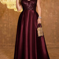 Luxurious Shiny Sequin Satin High-Waisted A-Line Sleeveless Long Dress, Elegant Formal Evening Gown, Perfect for Special Occasions