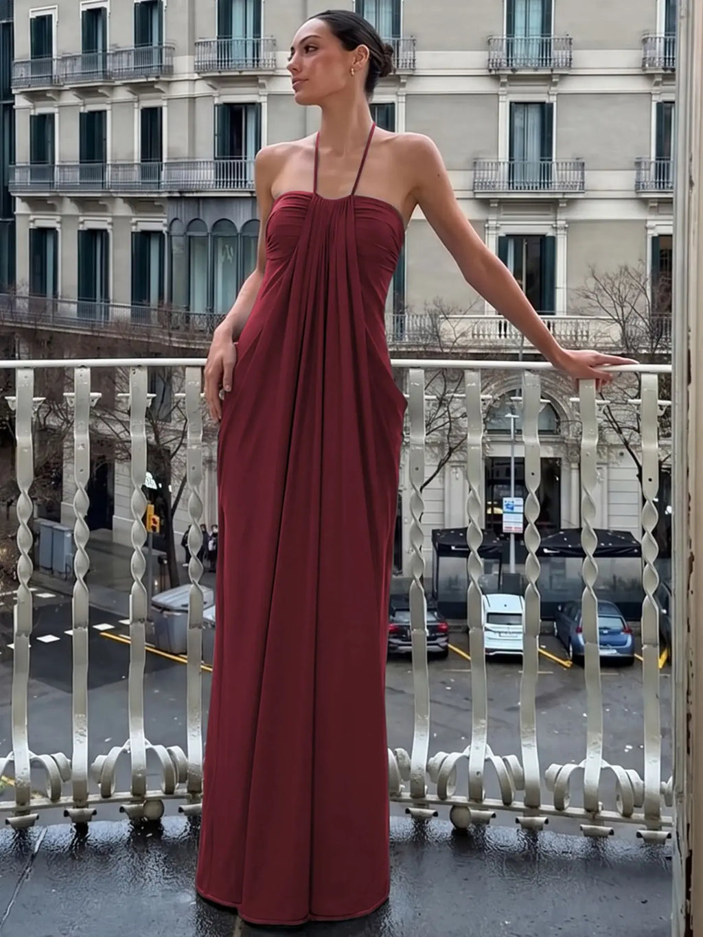 Women's Solid Color Ruched Bodycon Halter Dress, Sexy Sleeveless Strapless Backless Plicated Slim Fit Tube Dress, Party Club Date Evening Gown Formal Dress, Elegant Casual Daily Maxi Long Dresses For Ladies All Seasons Summer Fashion Clothes Wear