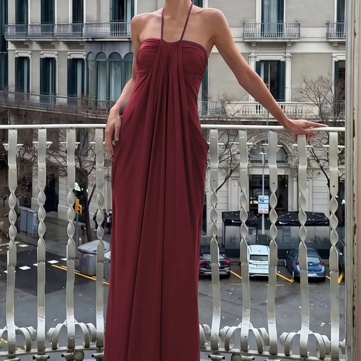 Women's Solid Color Ruched Bodycon Halter Dress, Sexy Sleeveless Strapless Backless Plicated Slim Fit Tube Dress, Party Club Date Evening Gown Formal Dress, Elegant Casual Daily Maxi Long Dresses For Ladies All Seasons Summer Fashion Clothes Wear