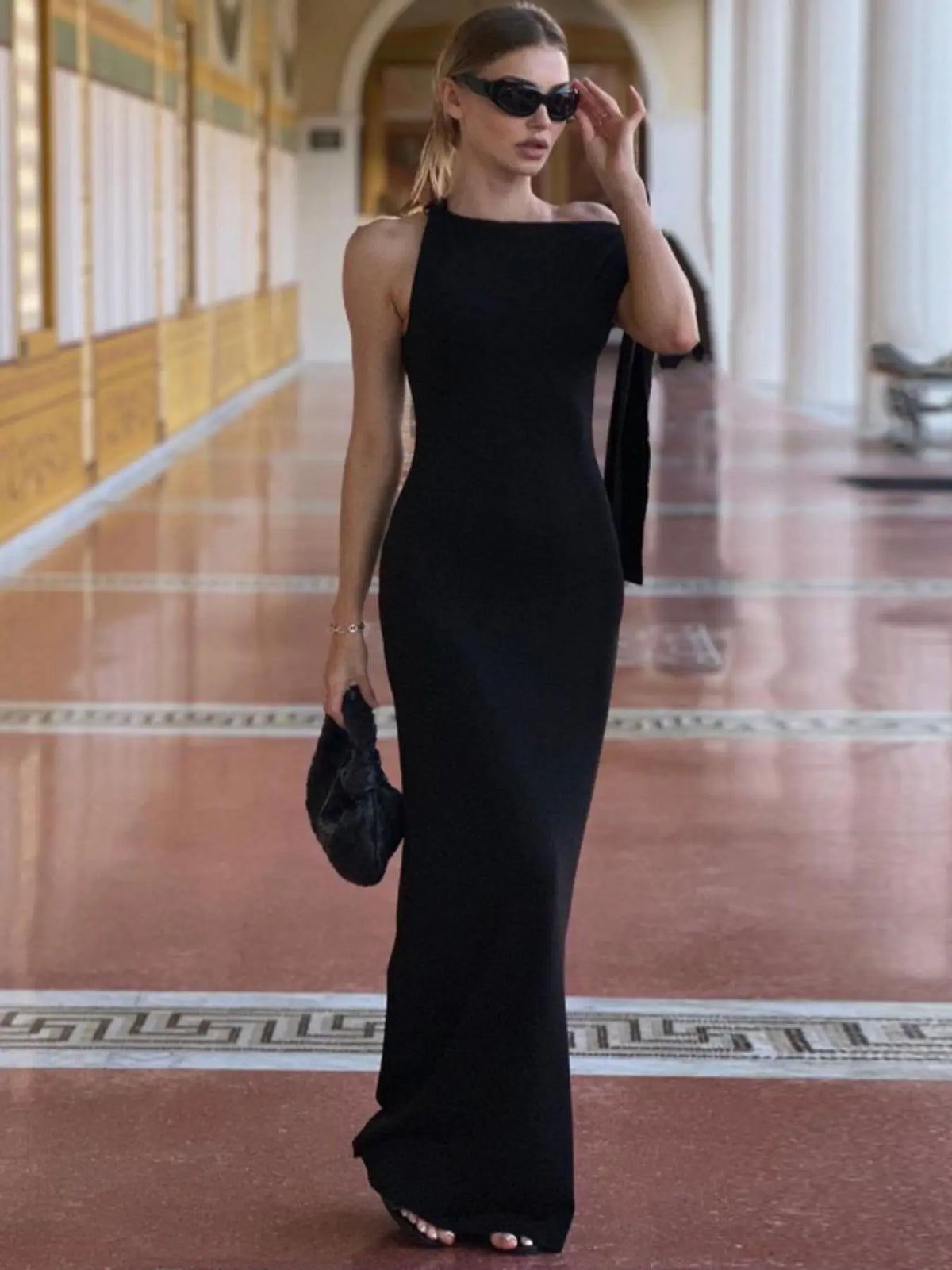Women's Summer Elegant Solid Color Bodycon Dress, Twist Side Detail, Sleeveless Slim Fit Maxi Dress, Chic Long Dress for Party, Club, Date & Holiday, Dress Up Gown