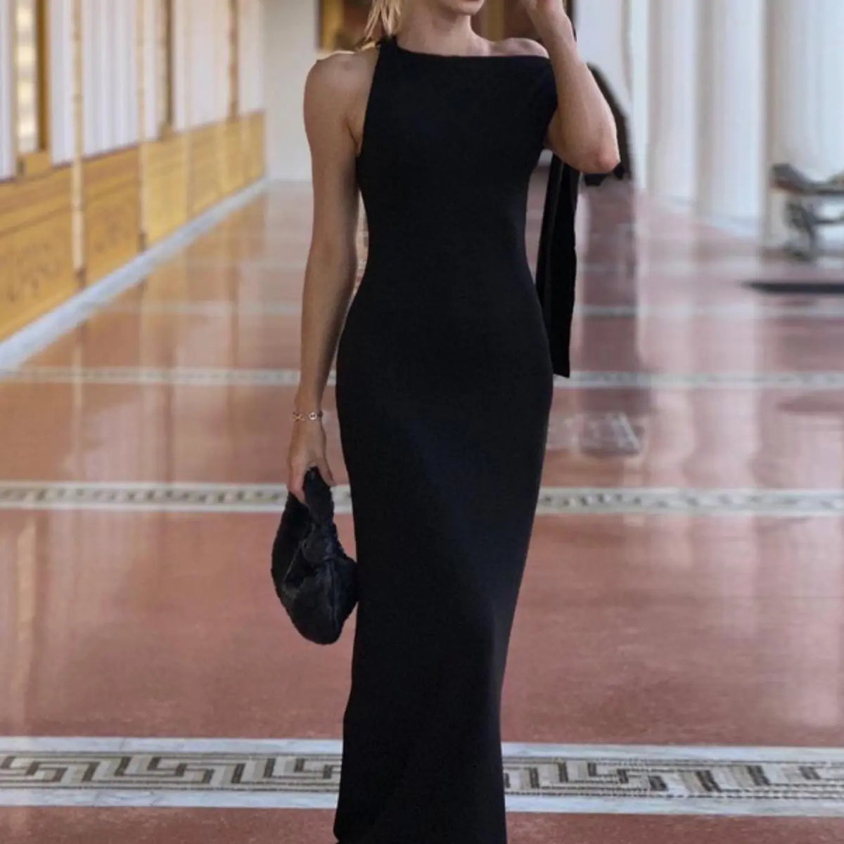 Women's Summer Elegant Solid Color Bodycon Dress, Twist Side Detail, Sleeveless Slim Fit Maxi Dress, Chic Long Dress for Party, Club, Date & Holiday, Dress Up Gown
