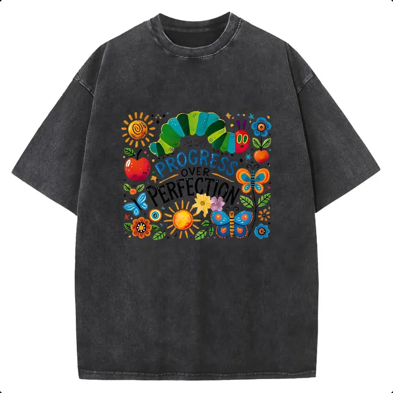 Holafish 2026 Pure Cotton Crewneck Oversized "The caterpillar" Printed Acid Wash T-Shirt Retro Graphic Printed Unisex Fashion Tees Deals For You Days Summer Deals For You Days