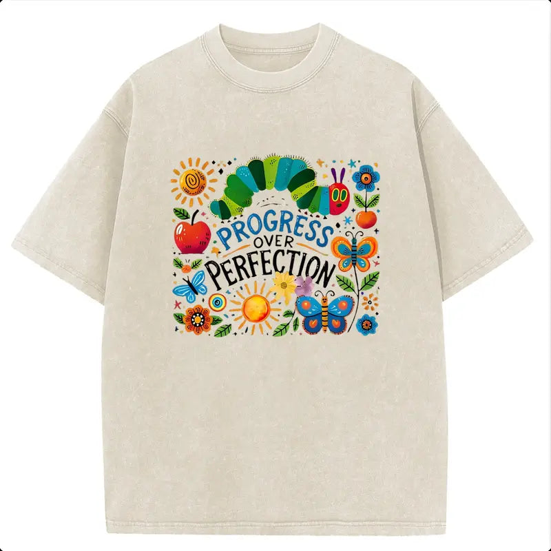Holafish 2026 Pure Cotton Crewneck Oversized "The caterpillar" Printed Acid Wash T-Shirt Retro Graphic Printed Unisex Fashion Tees Deals For You Days Summer Deals For You Days
