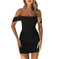 OYS Women's Sleeveless Off Shoulder Ruched Bodycon Trendy Mini Party Dress