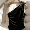 Women's Asymmetrical Tank Top, Elegant Gold Button Detail, Waist Cinch Design, Stretchy Fit Fabric, Perfect for Office & Dates