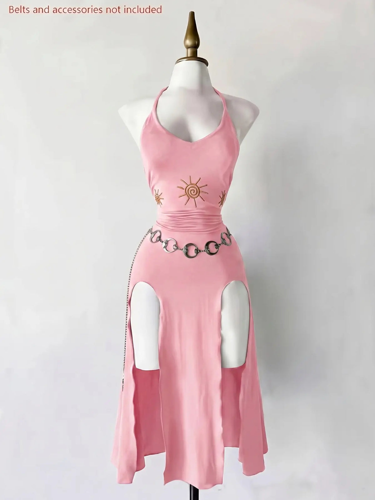 Vintage Gothic Halter Tie Dress, Slimming Split Midi Dress, Dark Theme Party Gown, Unique Retro Style, Perfect for Ceremonies, Elegant Party Dresses