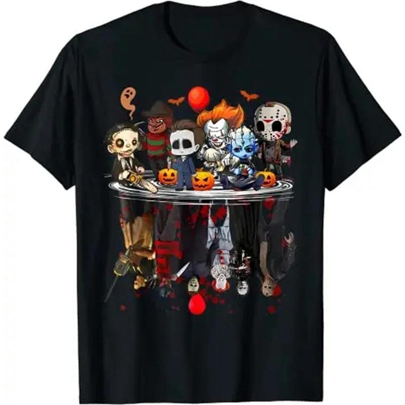 Lirae Horror Movie Characters Halloween Shirt Freddy Jason Chucky Gothic Tee For Kids Adults Spooky Season Matching Family Tops Horror Fans Halloween Party Goers Gothic Style Lovers Film Buffs Everyday Comfort