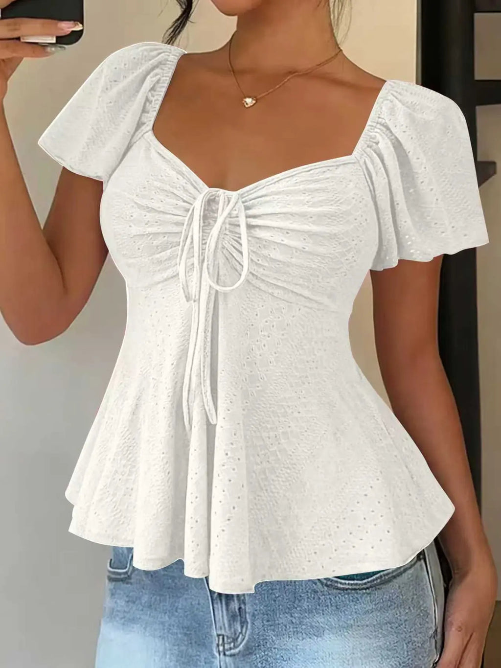 Women's Sweet Cute Style Fashion Breathable Lightweight Short Sleeve Top Boho Loose Blouse for Daily, Everyday Wear, Summer Casual Wear, Comfortable and Stylish Shirts