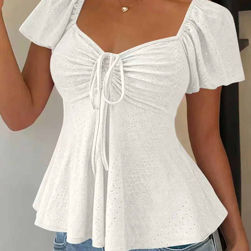 Women's Sweet Cute Style Fashion Breathable Lightweight Short Sleeve Top Boho Loose Blouse for Daily, Everyday Wear, Summer Casual Wear, Comfortable and Stylish Shirts