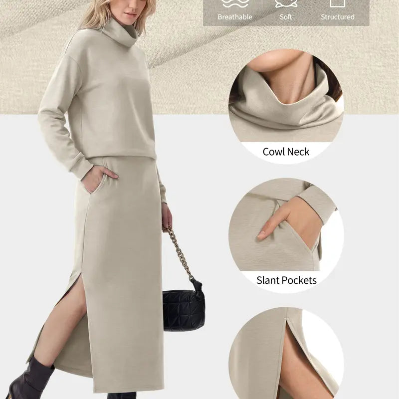 Casly Lamiit Women's 2-Piece Soft Fabric Crew Neck Cap Sleeve Top & Drawstring Midi Skirt Set with Pockets, Summer Lounge Basics Outfits