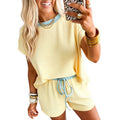 Asvivid Womens Soft Ribbed Two Piece Sets Color Block Trim Tops Casual Short with Pocket Womenswear 2 PCS Set Summer Vacation Outfits
