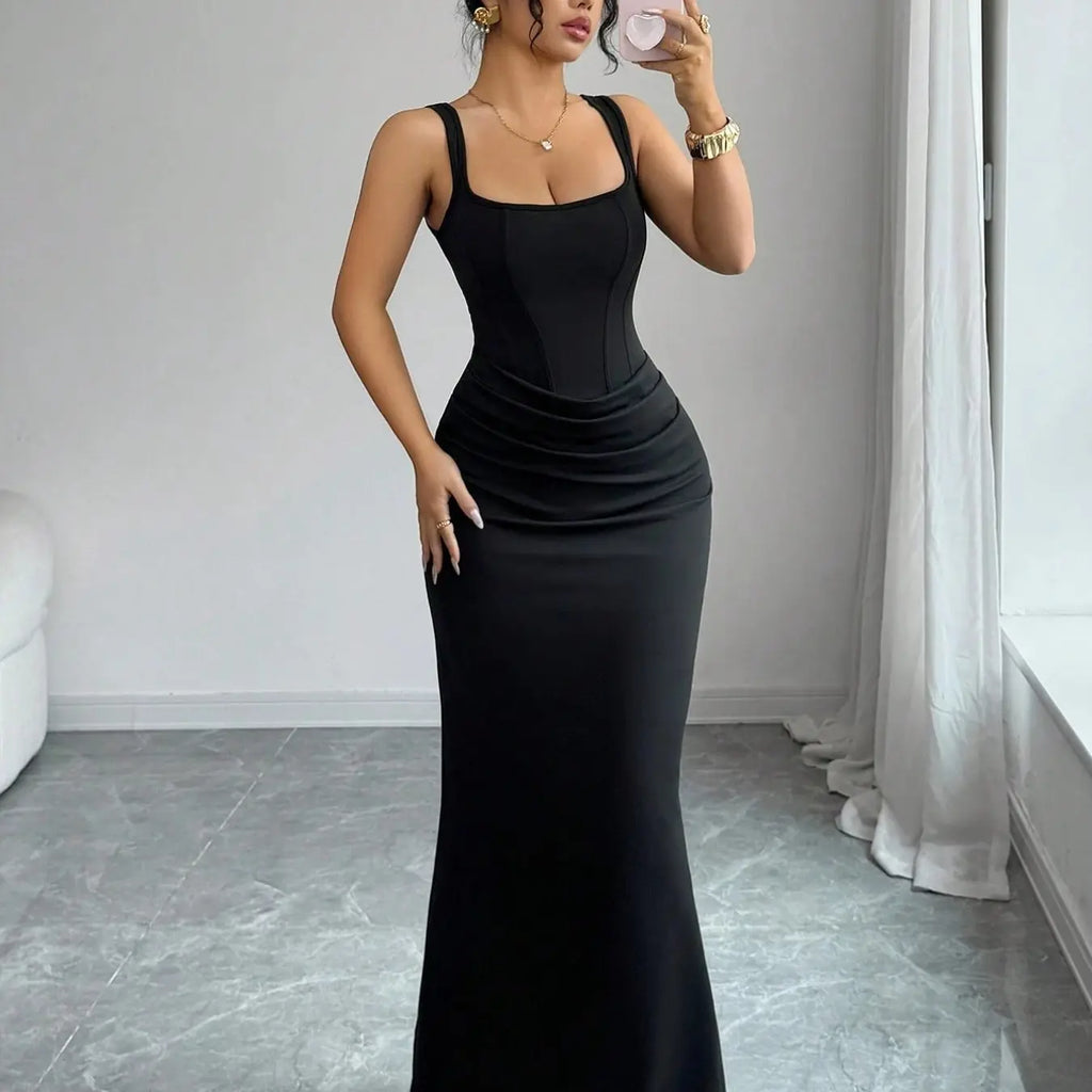 Women's Summer Fashion Strapless Dress, Elegant Sleeveless Fitted Long Dress, Slim Fitting Gown, Slimming Party Gown, Perfect for Daily Wear