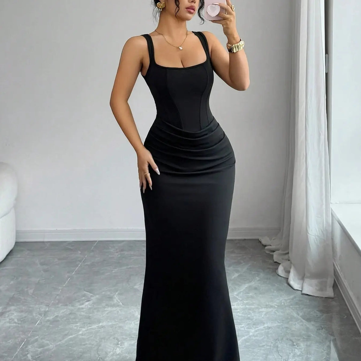 Women's Summer Fashion Strapless Dress, Elegant Sleeveless Fitted Long Dress, Slim Fitting Gown, Slimming Party Gown, Perfect for Daily Wear